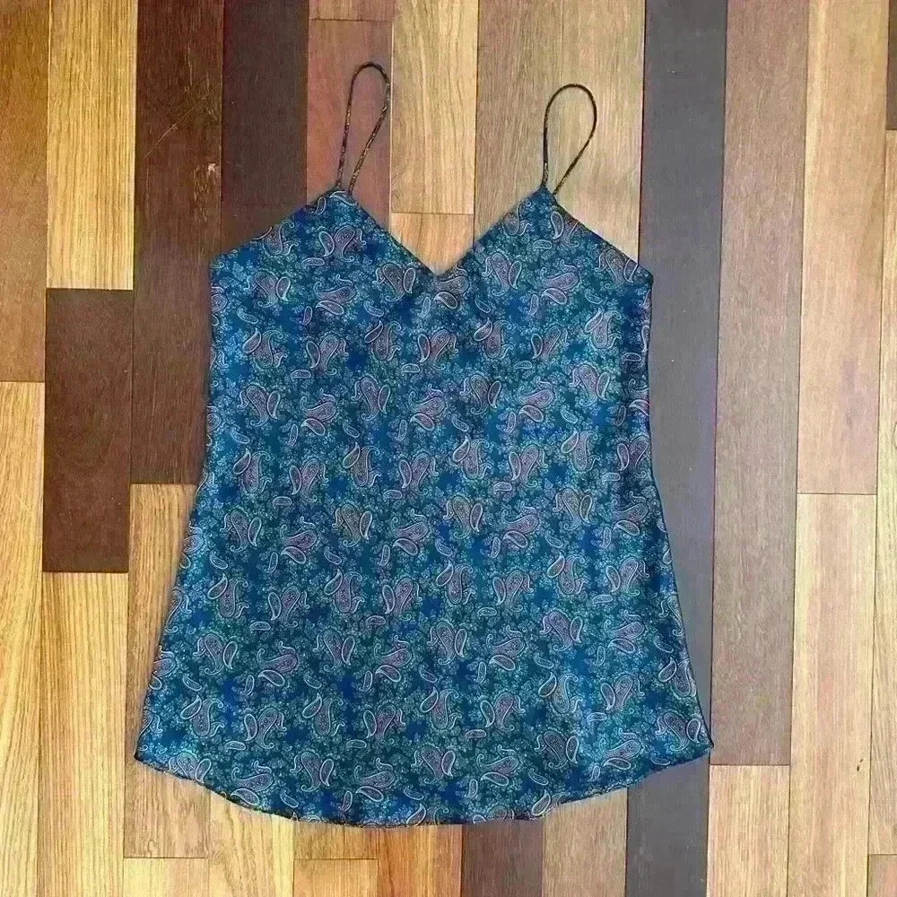 No Brand | Vintage paisley blue and red silky slip dress size large